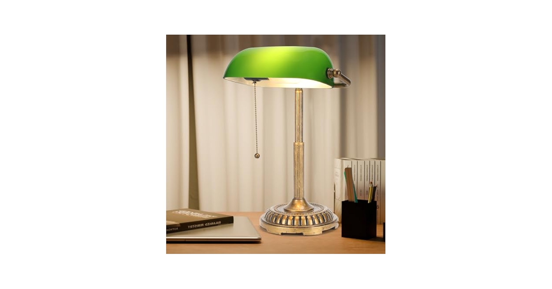 NISSAFORS Bankers Lamp, Green Desk Lamp with Pull Switch